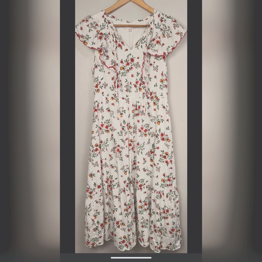 LC Lauren Conrad Floral Cotton Dress - White, Red Vintage Look - Picture 6 of 6